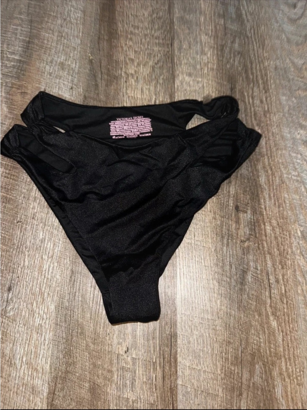 Victoria's Secret Black High-Leg Bikini Bottom with Side Strap Detail